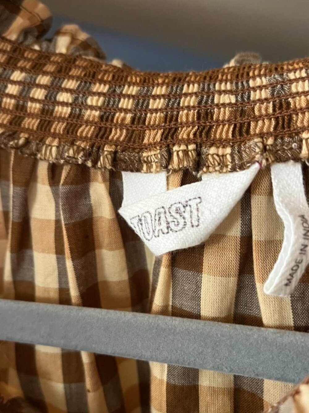 TOAST Gingham Cotton Smocked Blouse UK S/M oversized GUC - Picture 4 of 8